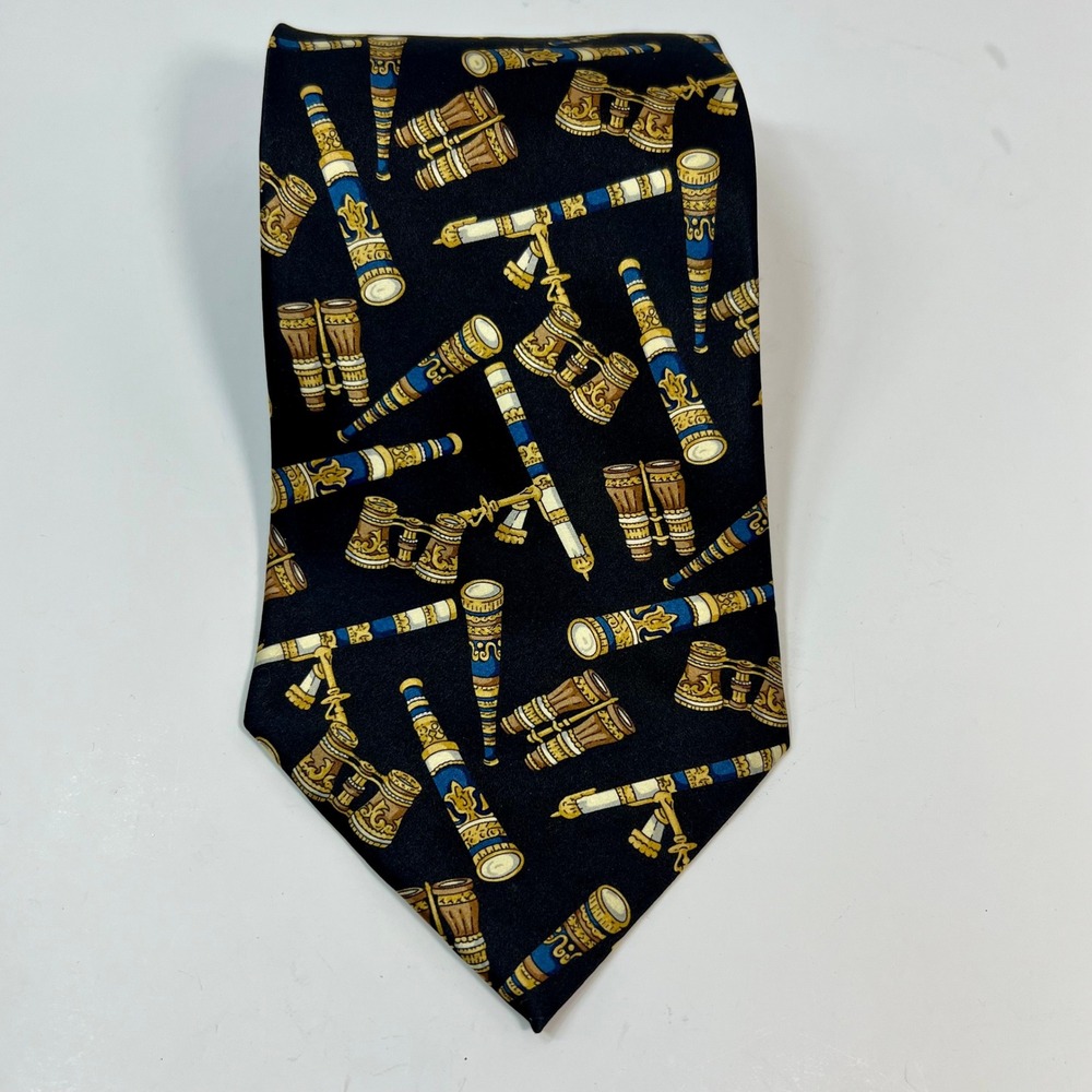 Vintage Opera Glasses Binoculars Telescope Silk Tie Black Gold Novelty Print